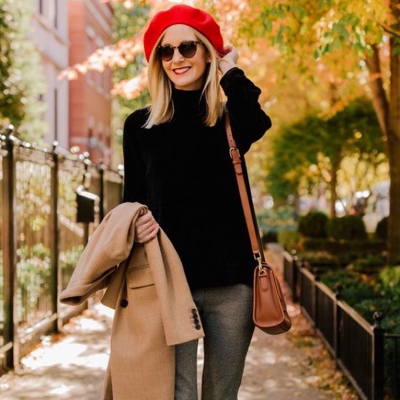 classic french beret hat black felt fall winter - Picture 6 of 16